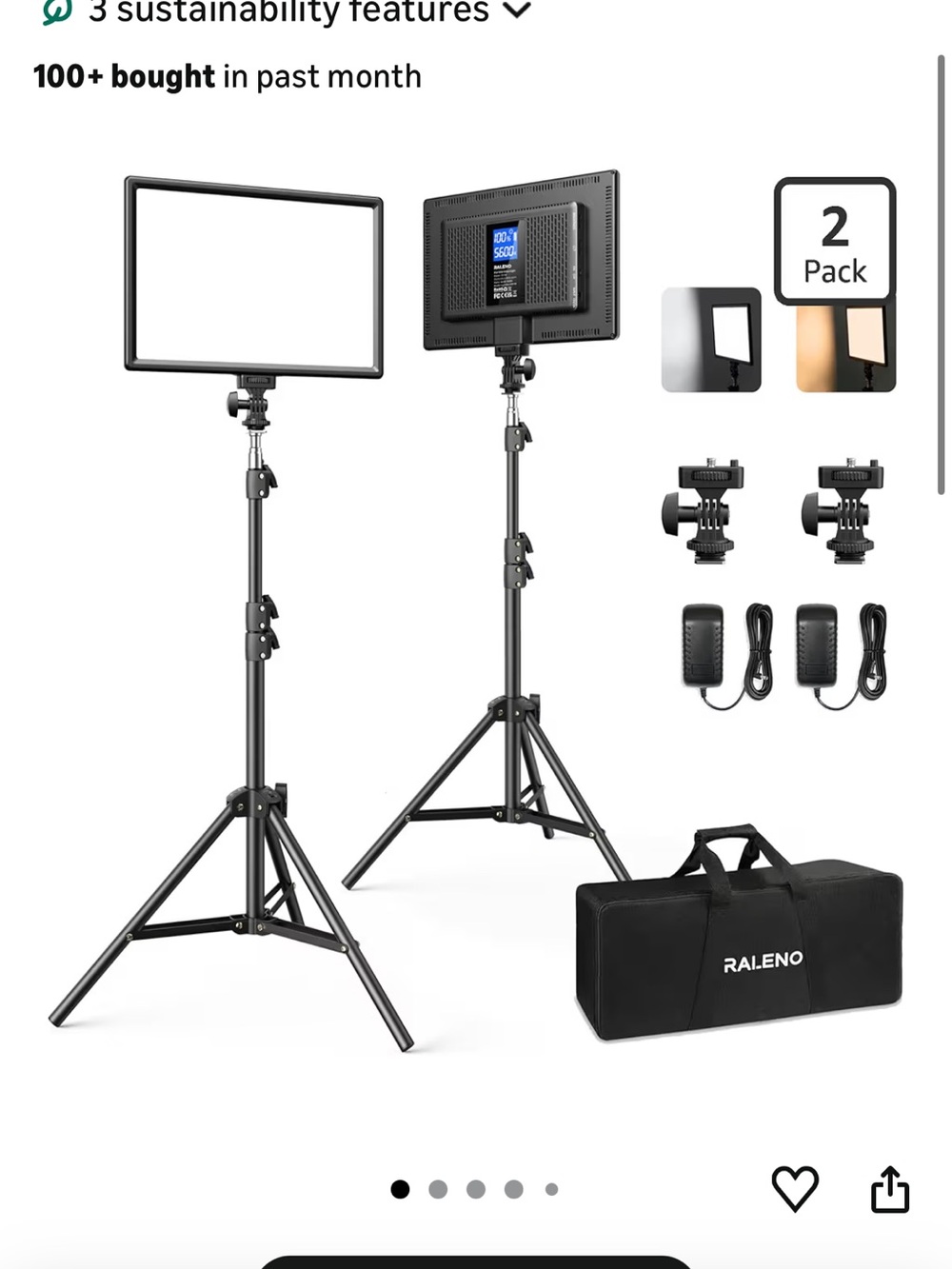 Black LED Video Light Kit with Dual Stands
